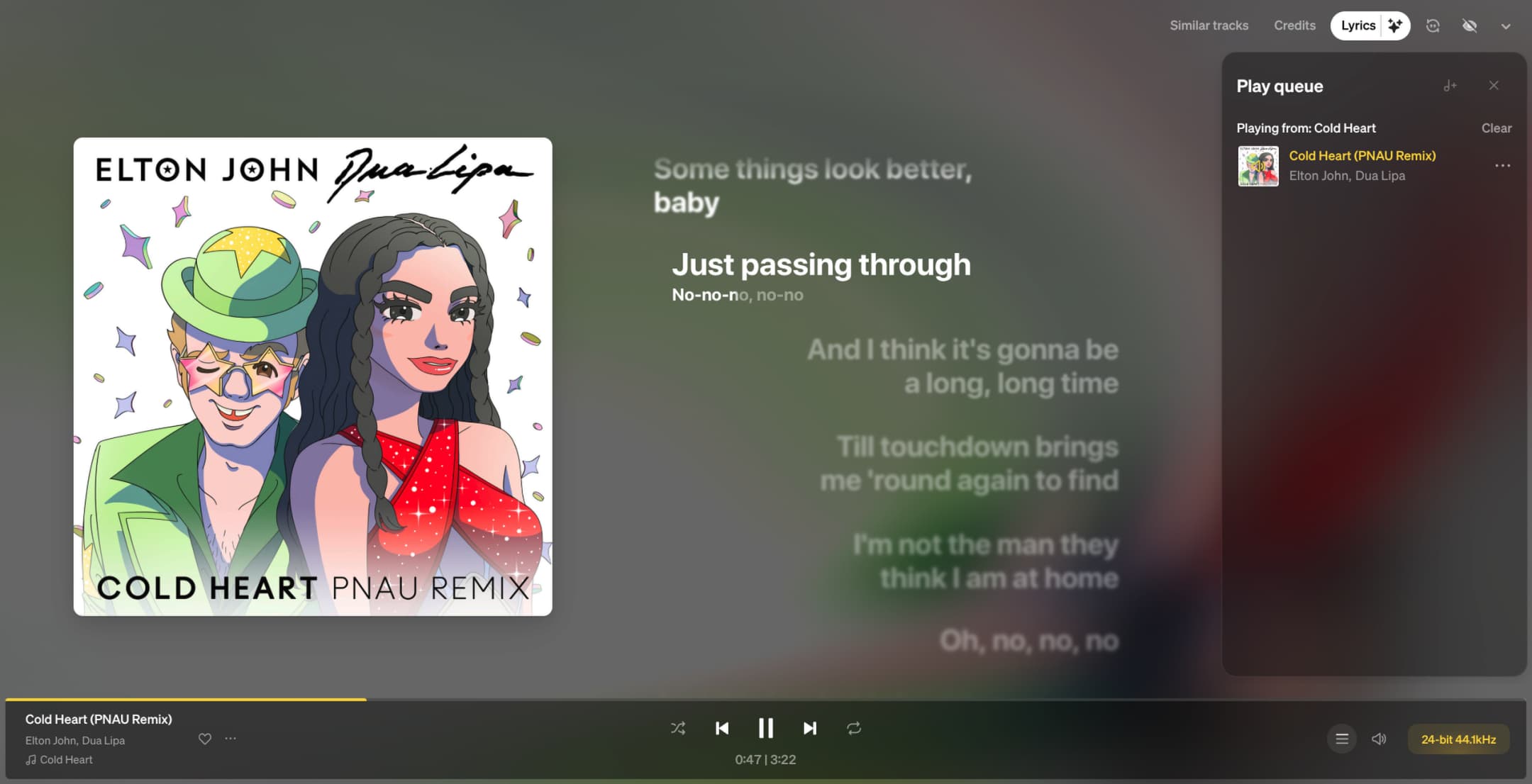 Radiant Lyrics showing a background vocal under the active line
